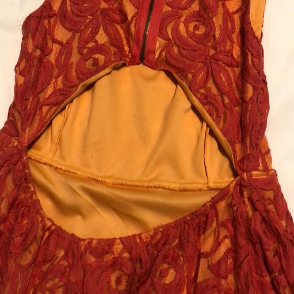 Salmon Lace Fit and Flare Dress - Picture 4 of 4